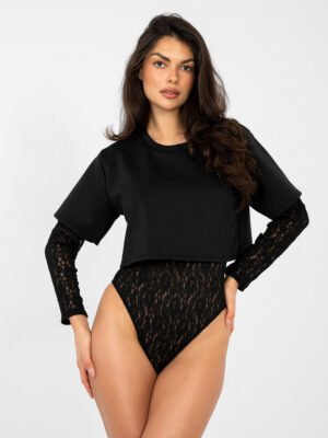 Body de encaje de doble capa Cristina - negro