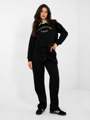 Conjunto de sudadera corta con cuello y pantalón LILLA - negro