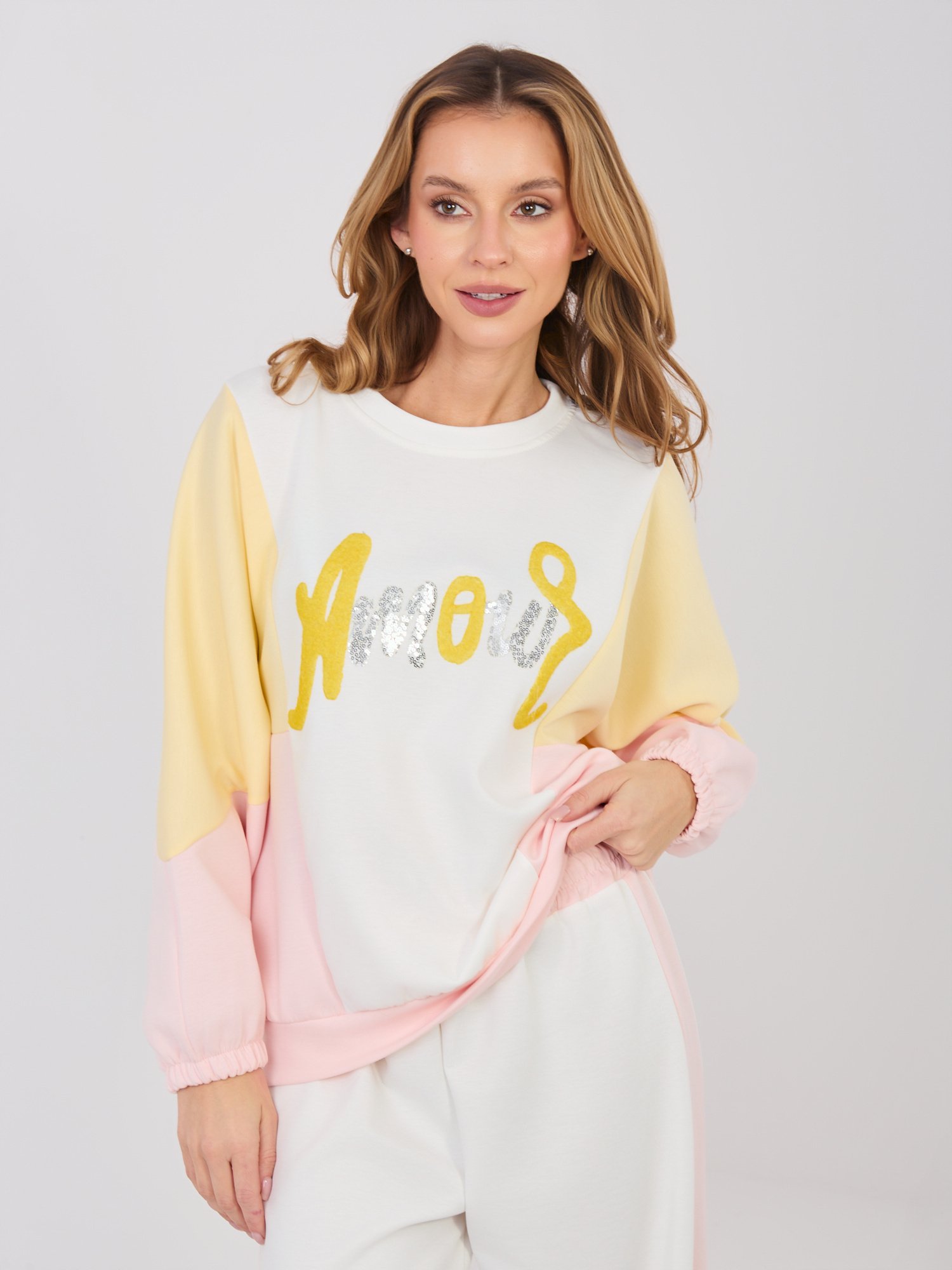 Conjunto casual con detalle de letras brillantes CHARLY - ecru - Imagen 2