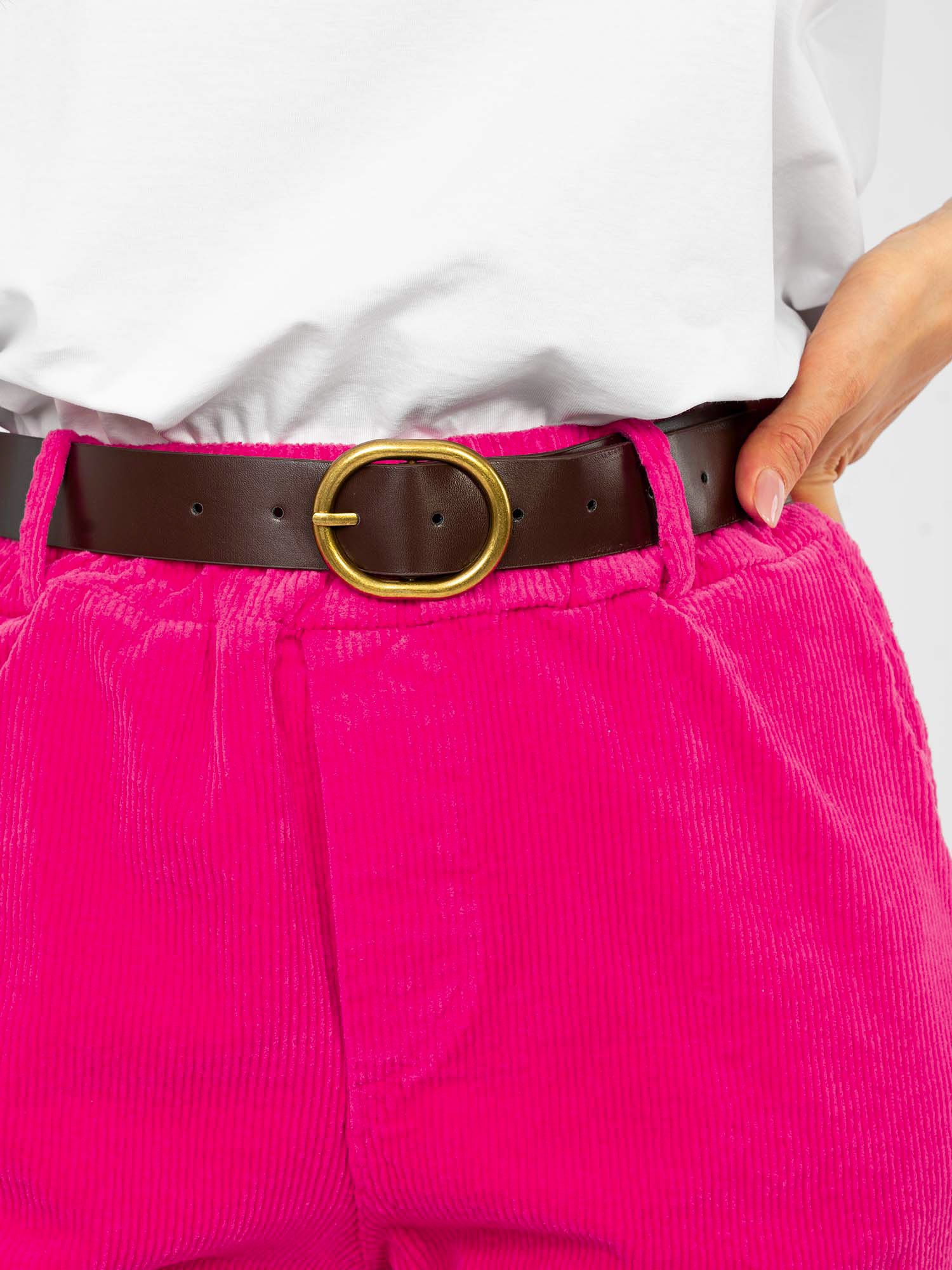 Pantalones cropped de pana con cinturón BROOKE - fucsia - Imagen 3