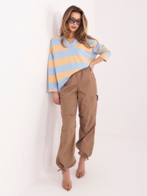 Sudadera oversize de rayas con escote en V CHIARA azul claro