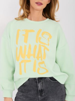 Alternative view of Sudadera oversize de estilo urbano con estampado WHAT IT IS - verde claro