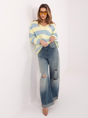 Sudadera oversize de rayas con escote en V CHIARA amarillo claro