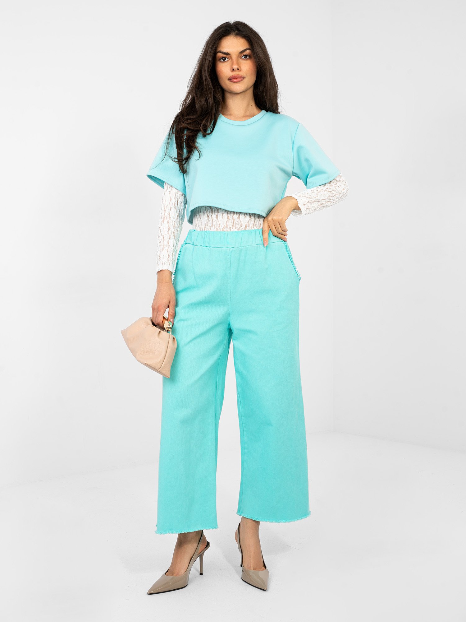 Body de encaje de doble capa Cristina - verde menta - Imagen 5