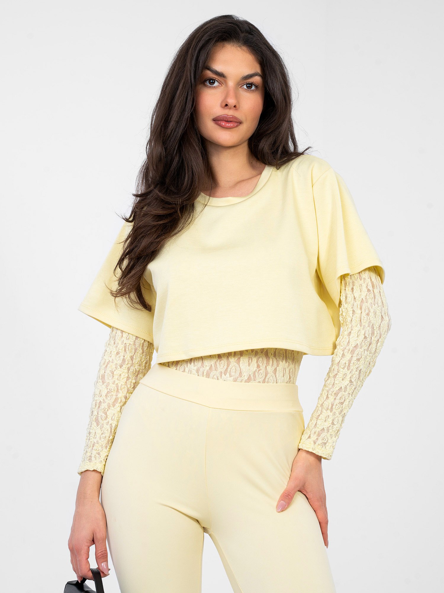 Body de encaje de doble capa Cristina - amarillo claro - Imagen 4