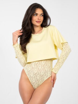 Body de encaje de doble capa Cristina - amarillo claro