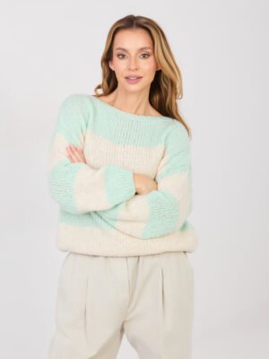 Jersey oversize a rayas con lana MIRIAM - menta
