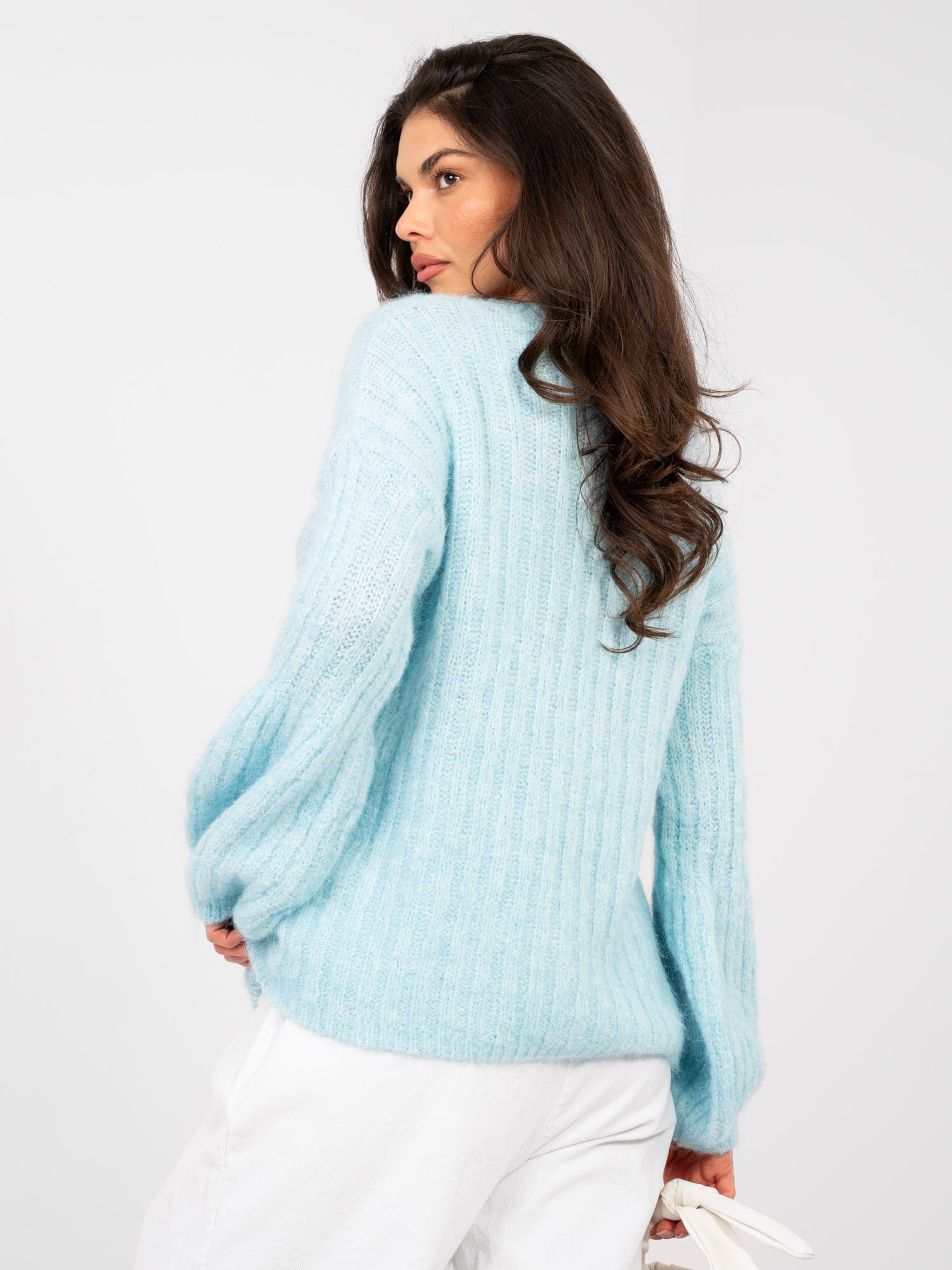 Jersey acogedor de punto canalé con lana ALBA - azul claro - Imagen 3