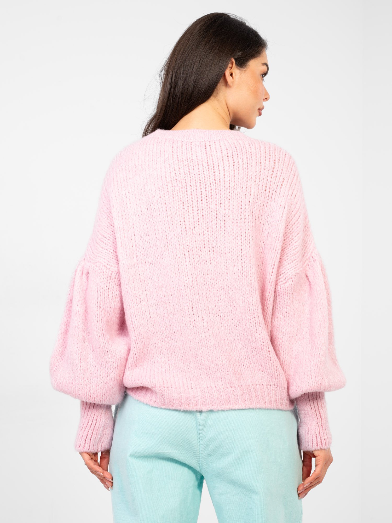 Oversize jersey con lana y mangas abullonadas RIA - rosa claro - Imagen 5