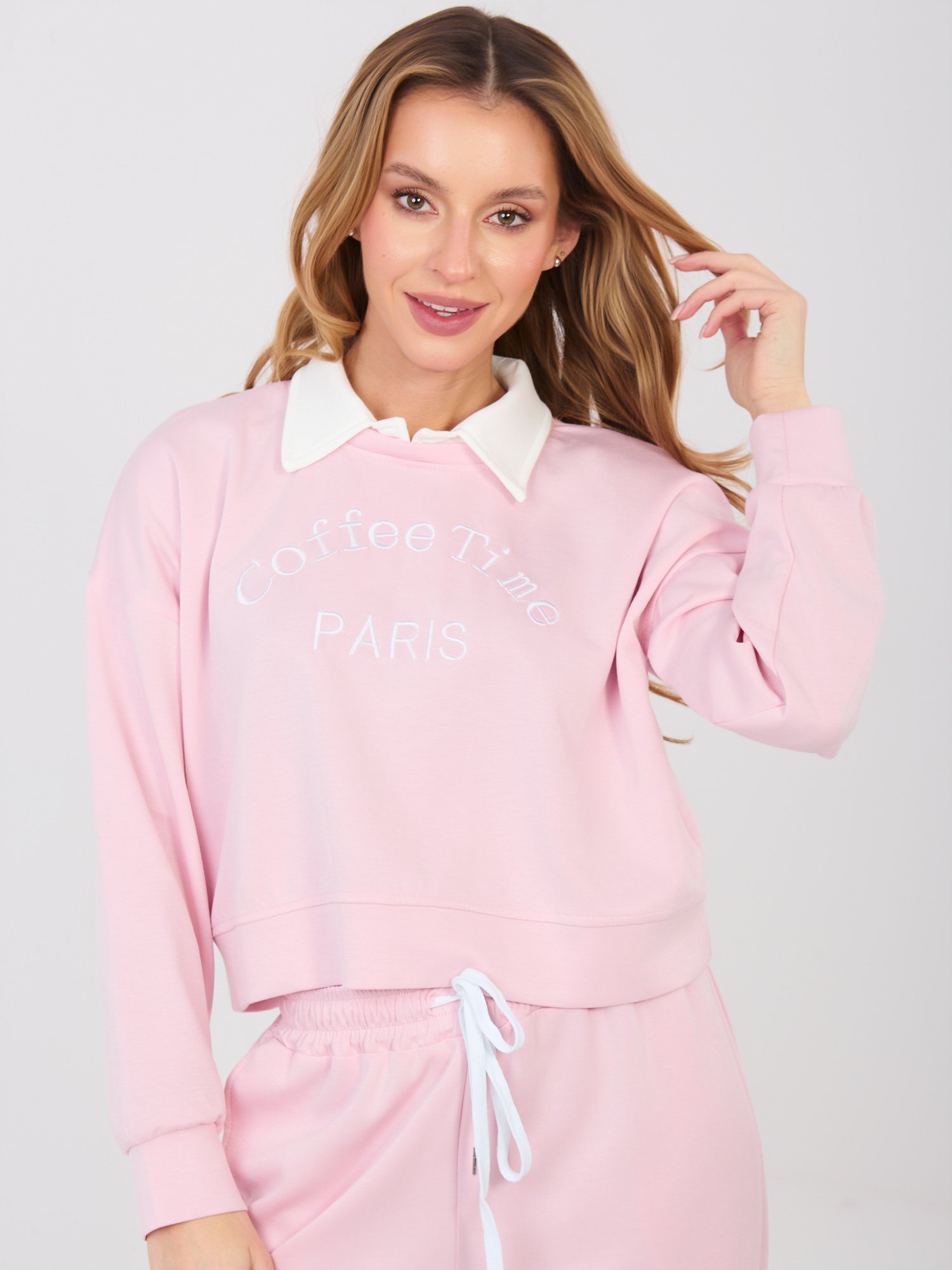 Conjunto de sudadera corta con cuello y pantalón LILLA - rosa claro - Imagen 7