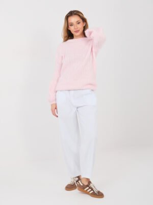 Jersey acogedor de punto canalé con lana ALBA - rosa claro