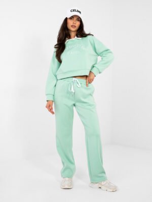 Conjunto de sudadera corta con cuello y pantalón LILLA - verde claro