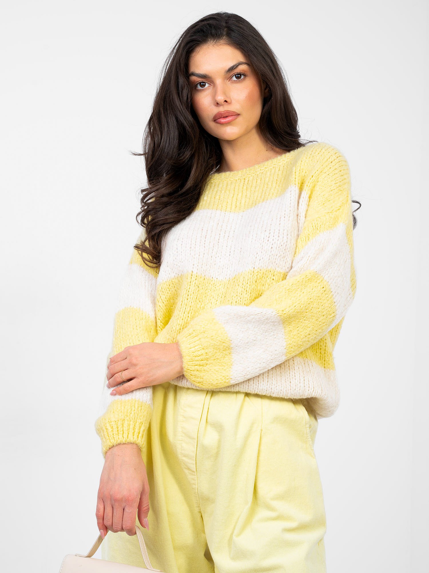 Jersey oversize a rayas con lana MIRIAM - amarillo claro