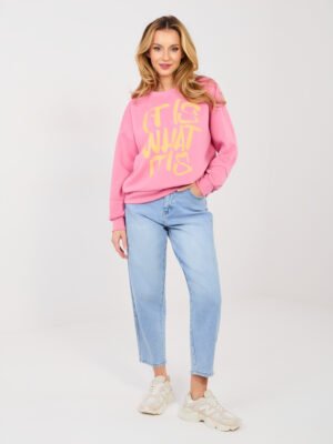 Sudadera oversize de estilo urbano con estampado WHAT IT IS - rosa