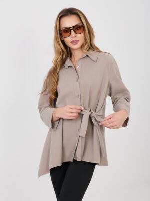 Camisa asimétrica con lazo decorativo LEILA beige oscuro