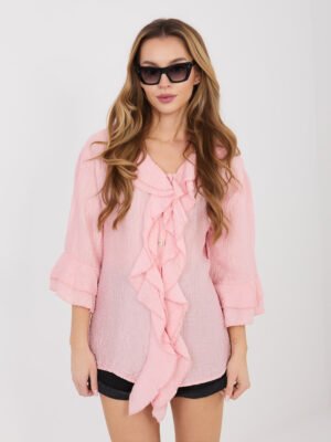 Camisa ligera con volantes y mangas amplias MZIJA rosa claro