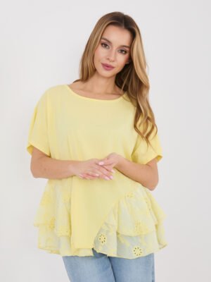Blusa casual con encaje y volantes en el bajo ELODY amarillo claro