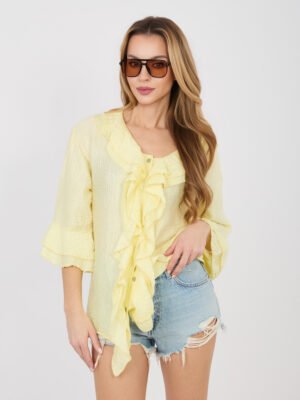 Alternative view of Camisa ligera con volantes y mangas amplias MZIJA amarillo claro