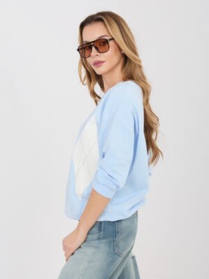 Alternative view of Blusa de algodón con estampado de rombos y mangas 3/4 LINNA azul claro