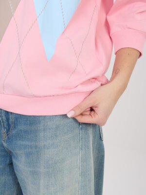 Alternative view of Blusa de algodón con estampado de rombos y mangas 3/4 LINNA rosa claro